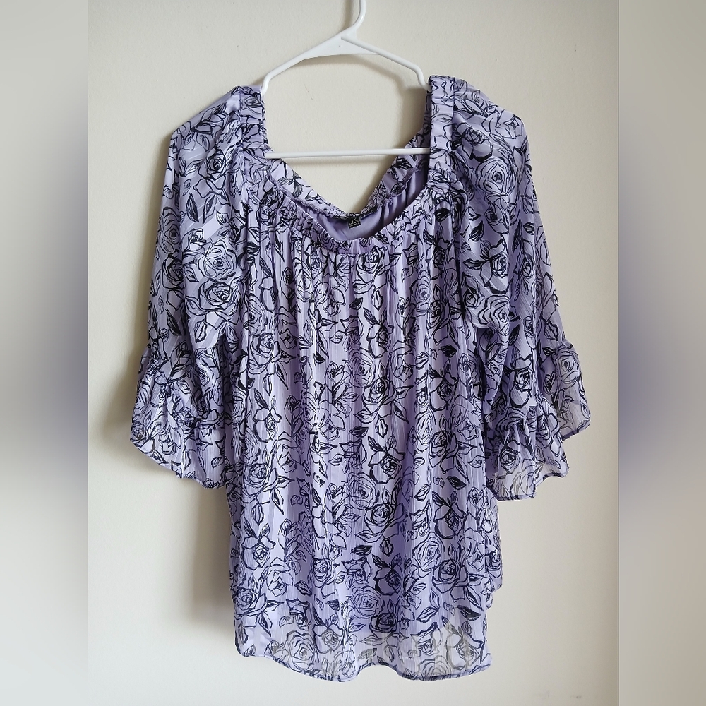 Sara Michelle Women's Floral Blouse  Purple Black Size 1X